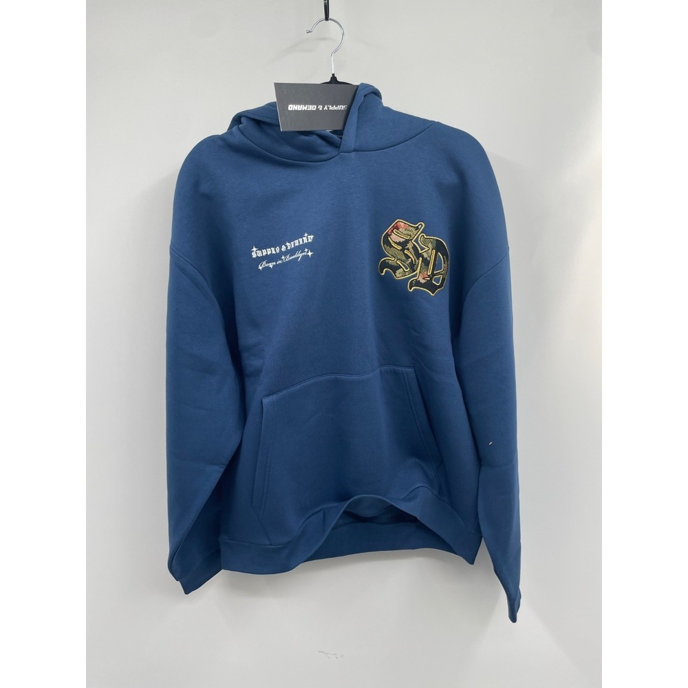 Supply‎ & Demand Hoodie Men's L Blue Floral Graphic Fleece Streetwear Skater NWT